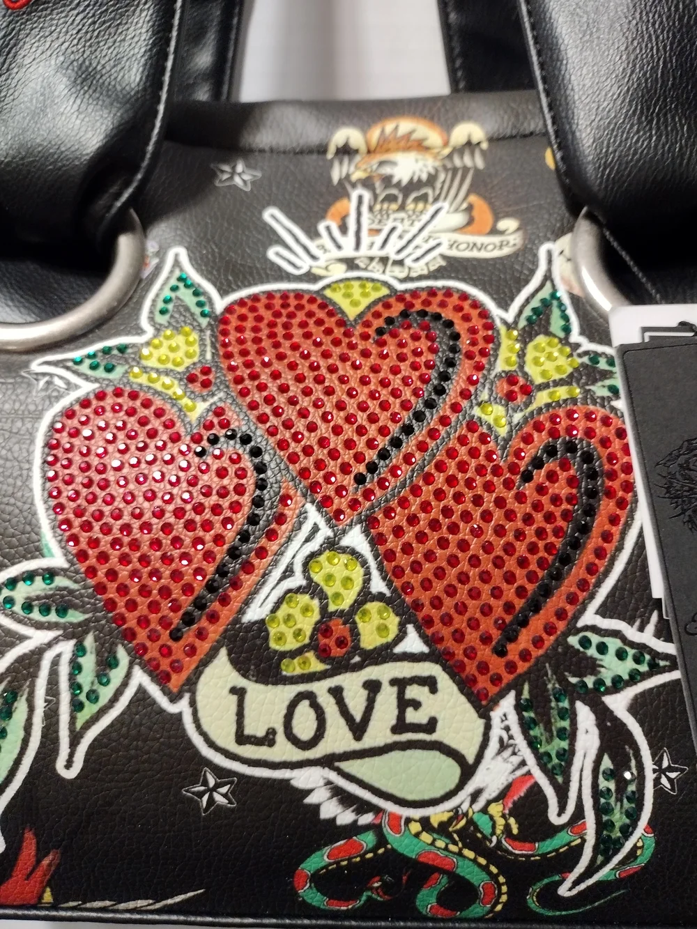 Ed Hardy Black 'Love Hearts' Dome Satchel and Wallet Set L-12